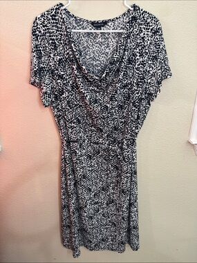 George Black and White Animal Print Drape Wrap Dress